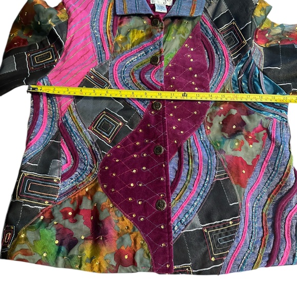 Boho Patchwork Quilted Jacket M Colorful Art To Wear Vibrant Sequin Dopamine - Picture 9 of 17